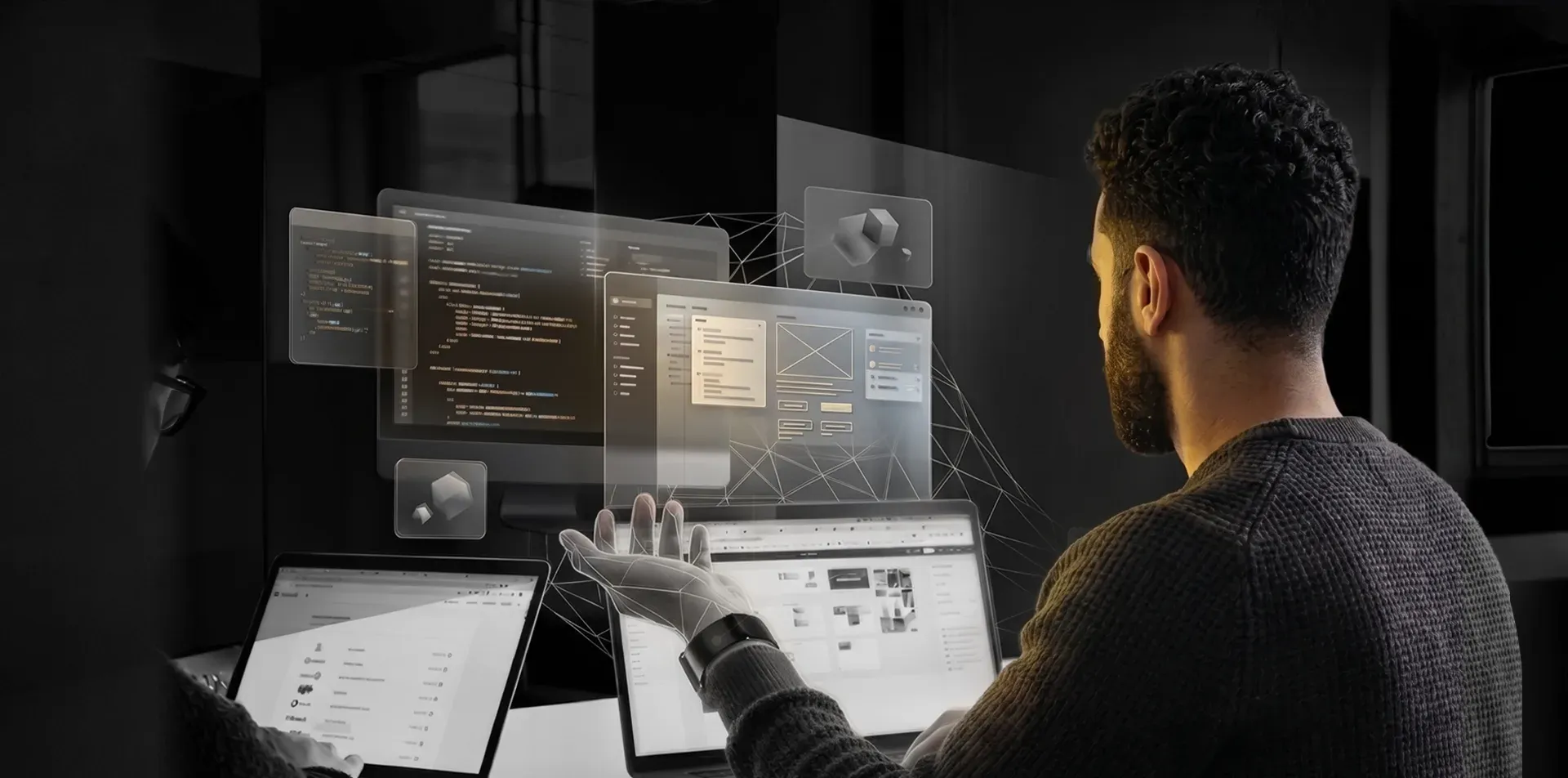 Team working at computers in a modern office